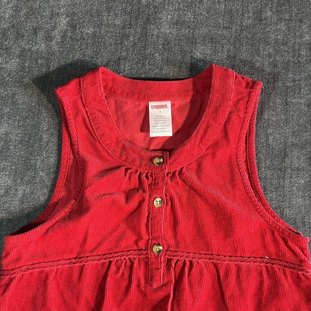 vintage Gymboree Girls Corduroy Dress Size 7 Red Embroidered Floral Sleeveless